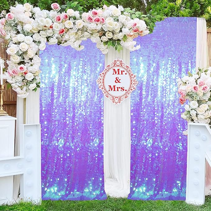 JYFLZQ Lavender Payette Sequin Backdrop Curtains 8ft x 8ft Glitter Shimmer Purple Sequin Background Photo Booth Backdrops for Girls Birthday Parties