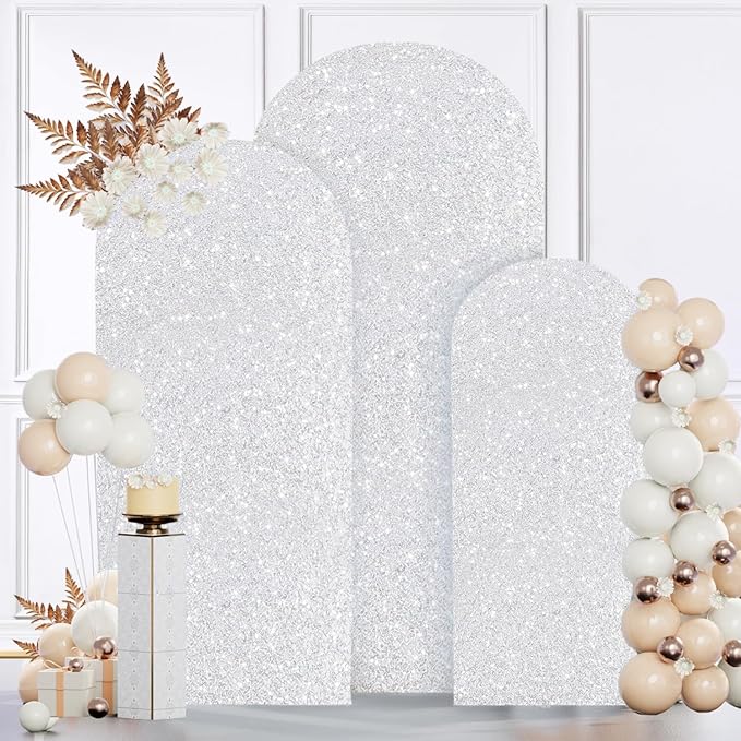 MODFUNS Arch Backdrop Stand and Cover Set Silver Arch Backdrop Cover 6ft 5ft 4ft Gold Wedding Arch Frame Sequin Arch Covers with Stand Double Sided Arch Back Drop for Wedding Reception Banquet Decor