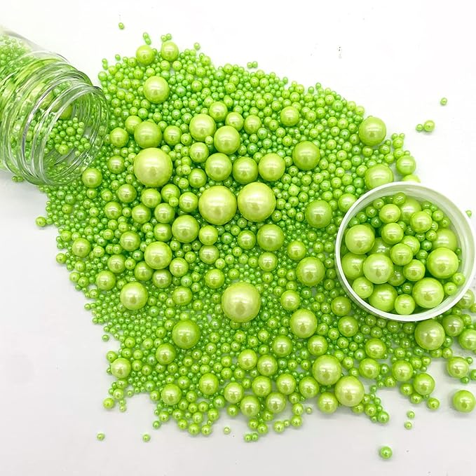 Weraru Edible Green Pearl Sugar Sprinkles Candy Mixing Size Baking Edible Cake Decorations Cupcake Toppers Cookie Decorating Celebrations Wedding Shower Party Chirstmas Supplies 130g/ 4.58oz