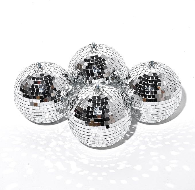 Yescom 4PCS 7" Mirror Disco Ball Set Small Hanging for 70s 80s Party Events Wedding DJ Dance Club Bar Stage Lighting Holiday Business Home Decor Silver