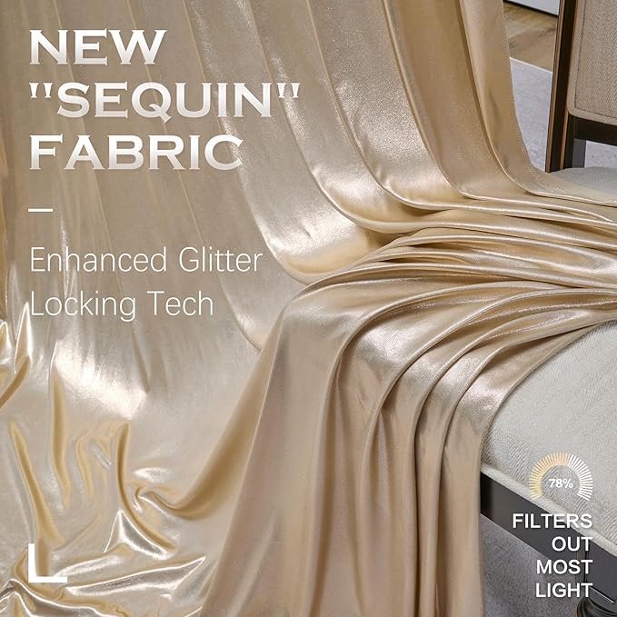 PartyVillage 20x10FT Champagne Gold Sequin Backdrop Curtain -4 Panels 5x10FT Wrinkle Free Shimmer Back Drop Cloth, Glitter Backdrop Drapes for Photography, Birthday, Wedding, Graduation Background