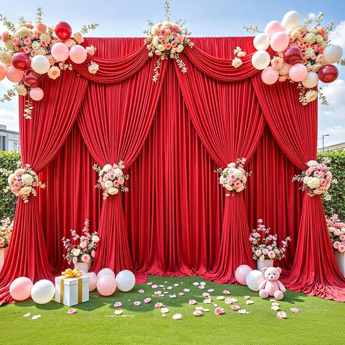 50ft x 12ft Red Backdrop Curtains Wrinkle Free Backdrop Curtain for Wedding Parties Red Fabric Backdrops Drapes Back Drop Cloth Bridal Shower Stage Curtains Wedding Decorations for Reception