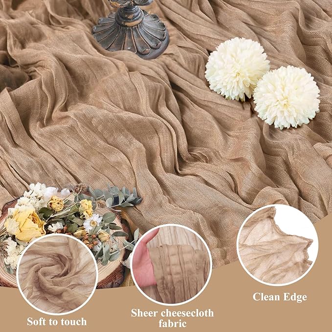 Asee'm 4pcs Cheesecloth Table Runner 120 Inches Long Nude Boho Gauze Cheese Cloth Runner 10FT Rustic Sheer Table Runners for Christmas Wedding Party Baby Shower Spring Easter Decoration