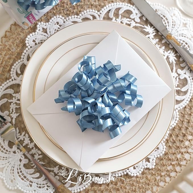 5'' Dusty Blue Bows Curly Ribbon Bows for Gift Wrapping, Satin Bows with Double-Sided Tape, Self Adhesive Bows for Party, Wedding, Birthday Decor, Premade Bows for Crafts, Wine Glasses-8 PCs
