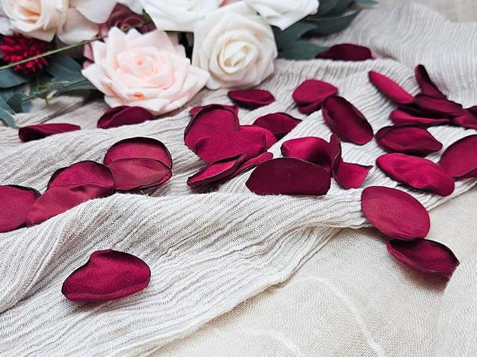 ZOOYOO 200Pcs Burgundy Silk Rose Flower Petals for Valentaine's Day,Wedding Flower Gril Basket,Aisle Scatter,Table Centerpieces,Romantic Night Decoration,3.5cm Each