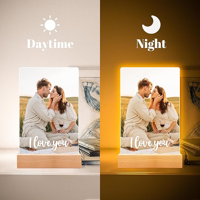 Personalized Picture Frame with Photo, Customized Photo Frame with Night Light, Custom Couple Picture Frames, Personalized Anniversary Birthday Gifts for Women Men Girlfriend Boyfriend Her Him