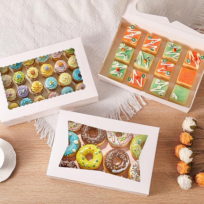 12pcs12x8x2.5 Inches Bakery Boxes,Cookie Boxes with 3Style for Window Bread,Treat，Chocolate,Strawberries,Dessert,Cakes,Donuts,Muffins,pastry