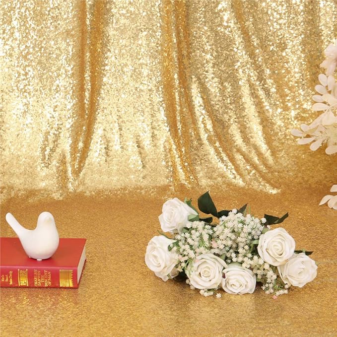 Eternal Beauty Gold Sequin Backdrop, 5x7 Ft Glitter Background Curtains for Shimmer Photography Party Wedding Birthday Back Drop Decor