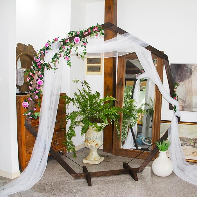 7FT Wedding Arch, Heptagonal Wood Arch for Wedding Ceremony, Arbor Backdrop Stand for Garden Parties, Indoor, Outdoor, Wooden Arbor Rustic Farmhouse Theme