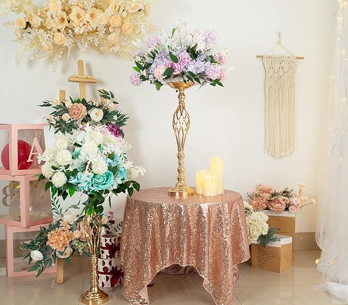 Gold Metal Wedding Centerpieces - Twist Candleholder Stands & Flower Vases for Reception Tables