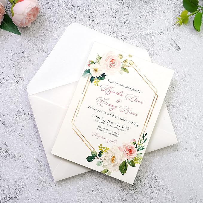 PONATIA 50 PCS/Pack A7 Envelopes, 5.25 x 7.25'' Sparkle Ivory Envelope, Perfect 5x7 Envelopes for Wedding Invitation Cards, Christmas Gift Cards Envelope, Acrylic Invitations, Photos