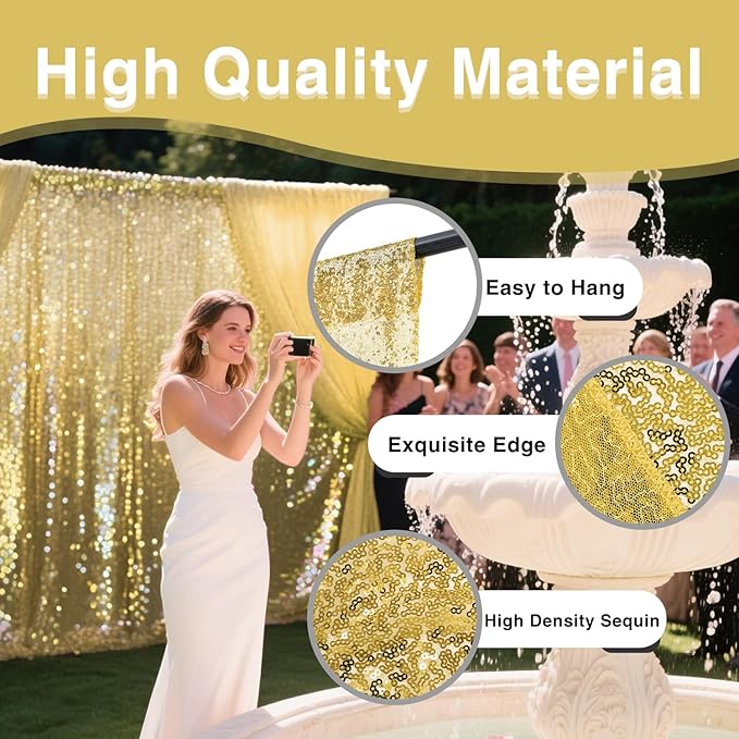VOK Gold Sequin Backdrop Curtains 4 Panels 2FTx8FT Glitter Photography Background for Wedding Birthday Christmas Party Decorations