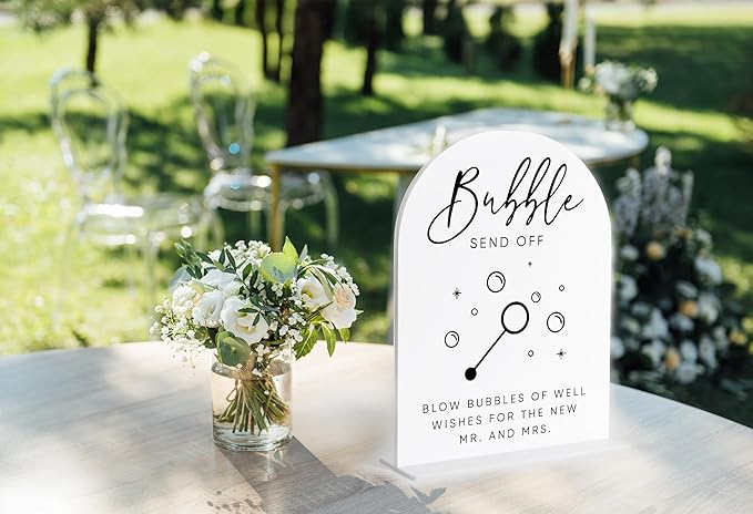 Bubble Send Off Sign for Wedding, White Arch Acrylic Sign, Wedding Reception Decorations, Bridal Shower Decor, Engagement Party Decor, Centerpiece Table Decorations Party for Bride and Groom-20