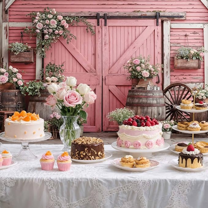 8x6ft Country Wedding Pink Photography Backdrop Rustic Wooden Barn Door Photography Backdrop Farmhouse Flower Western Girl Birthday Baby Shower Wedding Bridal Party Banner Photo Booth Props Background