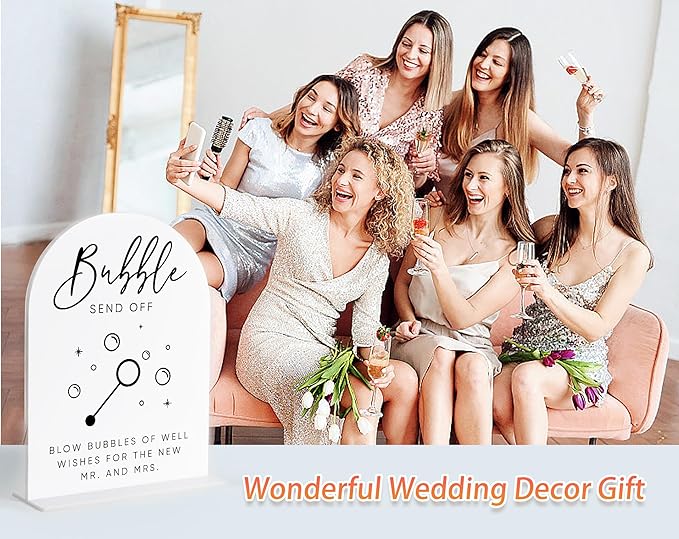Bubble Send Off Sign for Wedding, White Arch Acrylic Sign, Wedding Reception Decorations, Bridal Shower Decor, Engagement Party Decor, Centerpiece Table Decorations Party for Bride and Groom-20
