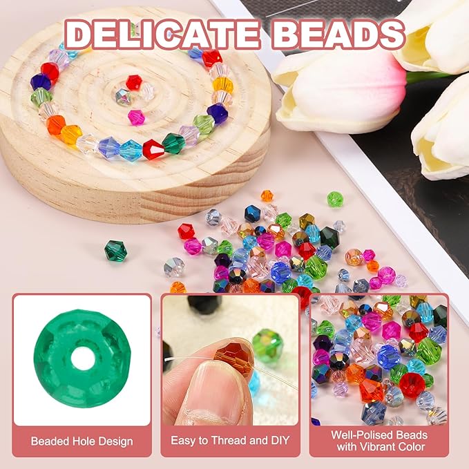 PATIKIL 1000pcs 4mm Bicone Glass Crystal Beads, Faceted Glass Spacer Beads with Box for Jewelry Making Bracelet Necklace Earrings DIY Suncatcher Craft, Green