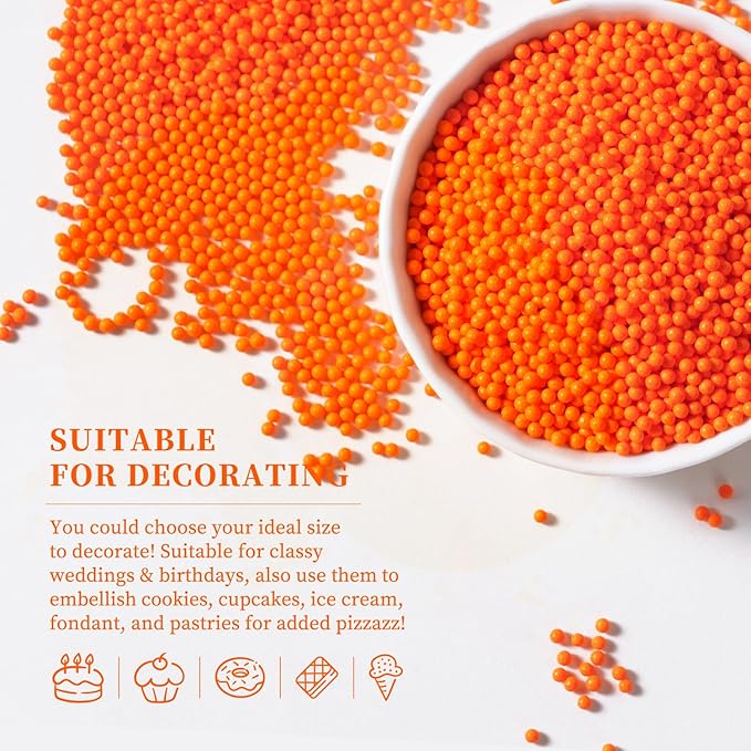 Edible Orange Sprinkles, Nonpareil Sprinkle, Orange Sprinkles for Cupcakes, Cakes, Cookies, Macarons, Ice Cream, Perfect for Halloween, Fall, Thanksgiving Day(120g/4.23oz)