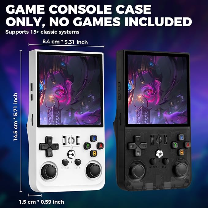 R36MAX Retro Game Console, Handheld Game Console with 4.0-in IPS HD Screen，Video Game Consoles with 64GB Memory, Portable Games Consoles with Storage Bag（White）