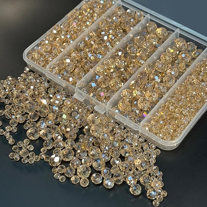 800Pcs 4/6/8/10mm Crystal Glass Beads for Jewelry Making Beads for Bracelets Necklace Pendants Making Supplies(Gold Champagne)