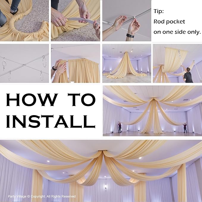 PartyVillage 20ftx40ft Beige Ceiling Curtain for Wedding Parties – 4 Panels Wrinkle-Free 40 FT Long Tent Draping Curtains for Wedding, Birthday & Theme Parties, 40ft Height with Rod Pocket