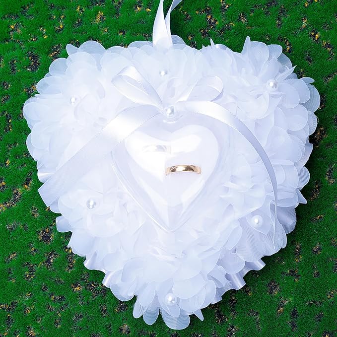 Ring Pillow is Designed with White Roses, Mozambique Diamond and Flowers. It is A Ring Bearer That Comes with A Gift Box. It is Suitable for Weddings and Ring Collections (Diamond White)