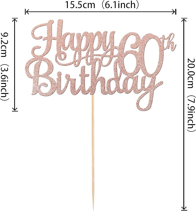 1 PCS Happy 60th Birthday Cake Topper Glitter Cheers to 60 Years Birthday Cake Pick 60 Fabulous Cake Decoration for Happy 60th Birthday Anniversary Party Decorations Supplies Rose Gold