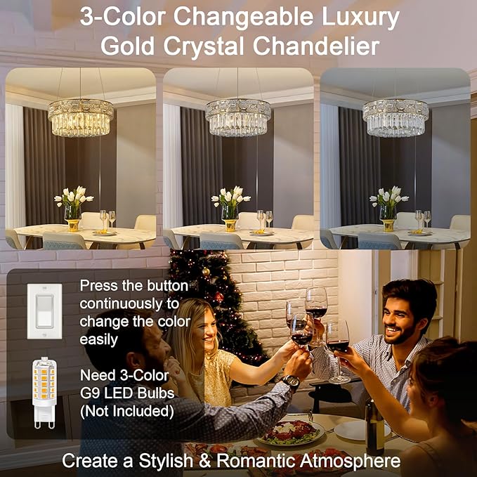 Crystal Chandelier, 16.5" 6-Light Gold Chandelier for Living Room, Round Chandeliers for Dining Room Dimmable, High Ceiling Chandeliers Hanging Lights for Entryway Bedroom