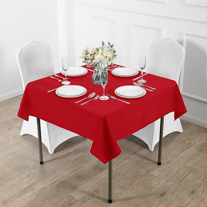 Fokitut 2 Pack Waterproof Square Tablecloth, 90x90 Inch, Stain Resistant and Wrinkle Polyester Table Cloth, Fabric Table Cover for Kitchen Dining, Wedding, Party, Holiday Dinner-Red
