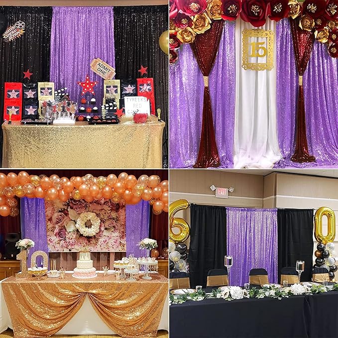 Lavender Sequin Backdrop Curtains 4 Panels 2FTx8FT Glitter Lavender Photo Backdrop Party Wedding Backdrops Baby Shower Curtain Sparkle Photography Background Curtains