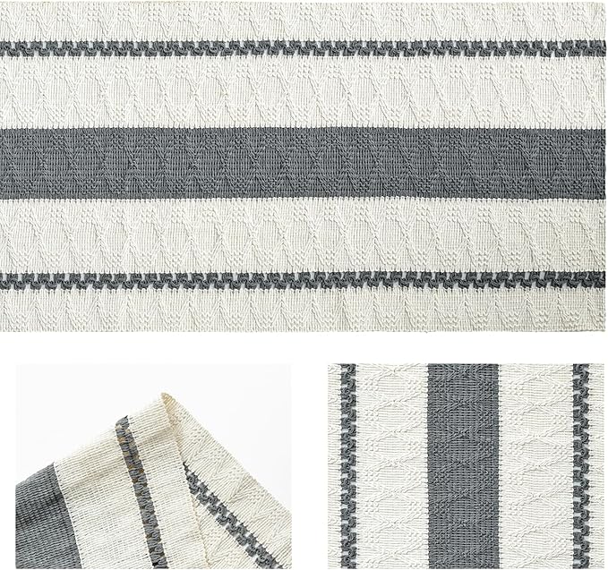 Artoid Mode Dark Grey Farmhouse Woven Rustic Table Runner, Seasonal Holiday Hollow Kitchen Dining Table Decoration for Home Party Decor 12x60 Inch