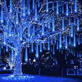 Meteor Shower Lights Outdoor Christmas Lights UL Certified Falling Rain Drop Snowfall Icicle Cascading String Light for Xmas Holiday Tree Wedding Party Garden Decor Blue, 12 Inch 8 Tubes