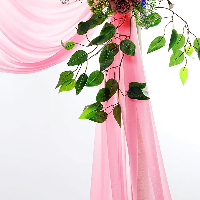 VDS Pack of 2 Panel (30 Inch X 40 Feet) Wedding Arch Draping Fabric Sheer Chiffon Fabric Drapery for Wedding Ceremony Reception Swag Backdrop Canopy Chuppah ARBO Altars Decoration (Coral)