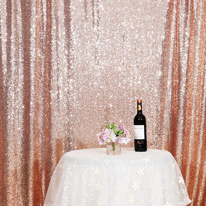 Eternal Beauty Sequin Backdrop Curtain, 4FT x 8FT Rose Gold Background for Valentine's Day Wedding Party Decor