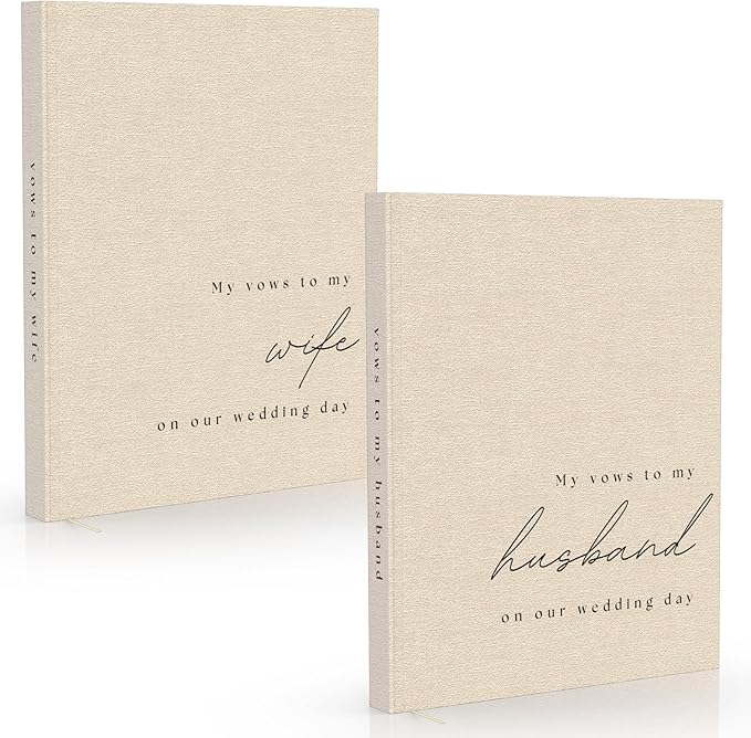 Wedding Vow Books His and Hers - 2 Pack Personalized His & Hers Book - Linen Hardcover Bride and Groom Notebook for Ceremony Vows - Bookmark & Lined Pages - Renewal & Wedding Must Haves