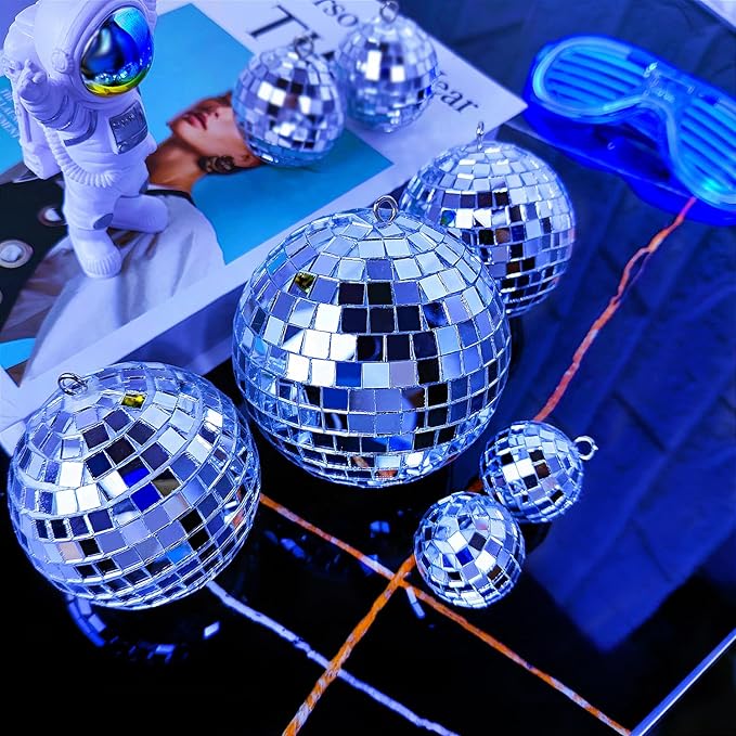 54 Pcs Mini Silver Disco Balls - Hanging Mirror Ornaments for Party, Wedding, Christmas Supplies
