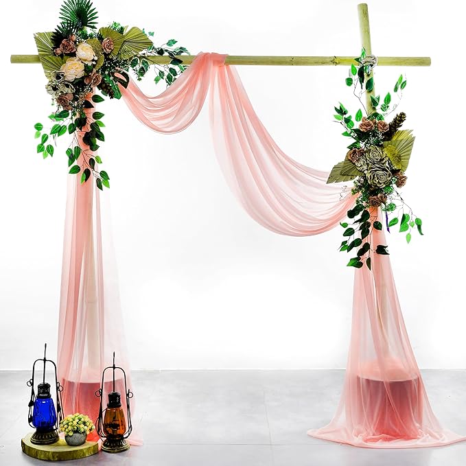 VDS Pack of 1 Panel (30 Inch X 30 Feet) Wedding Arch Draping Fabric Sheer Chiffon Fabric Drapery for Wedding Ceremony Reception Swag Backdrop Canopy Chuppah ARBO Altars Decoration (Peach)