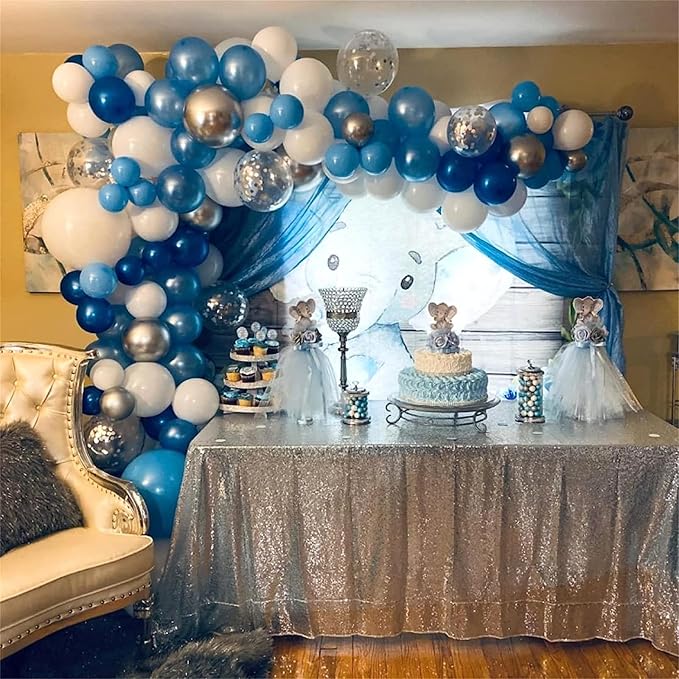60 Pcs Blue and Silver Balloons, Navy Royal Blue Silver Party Balloons with Metallic Confetti Helium Latex Balloons for Birthday Baby Showers Fathers Day 2025 Graduation Decoration