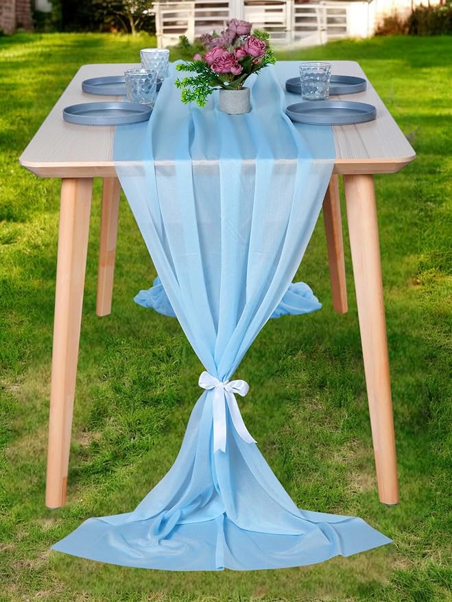 MDS 2 Pack 10ft Chiffon Table Runner 29 x 120 Inches Sheer Wedding Runner Romantic Rustic Table Runner for Wedding Decorations, Birthday Parties, Bridal Shower Party Arch Decor -Turquoise