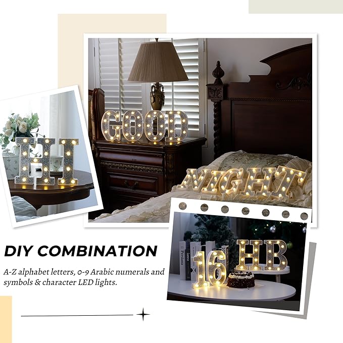 Marquee Light Up Letters, Glitter Silver LED Letter Lights Battery Powered Alphabet Letter Sign for Night Light Wedding Birthday Party Cafe Bar Decoration Girls Room Decor - V