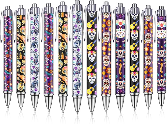 24 Pcs Day of the Dead Gifts Pens Dia De Muertos Party Favors Skull Ballpoint Pen Halloween Party Decoration Dia De Muertos Gifts for College Office Business Men Women Retired Supply