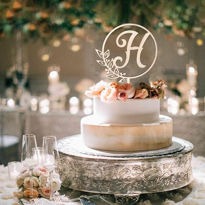 LINGTEER Personalized Inital Letter H Wooden Cake Topper Perfect for Birthday Rustic Wedding Anniversary Party Keepsake Decoration