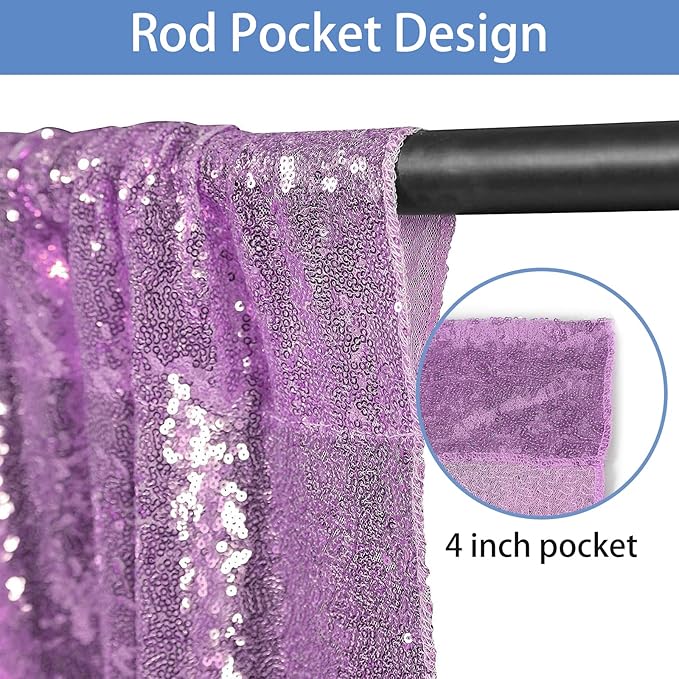 Hahuho Lavender Sequin Backdrop Curtain, 2PCS 2FTx8FT Glitter Backdrop Curtain for Parties, Christmas, Wedding, Party Decoration（2 Panels, 2FT x 8FT, Lavender
