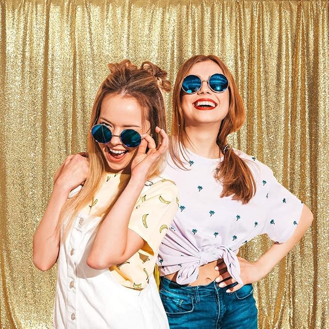 Poise3EHome Gold Sequin Backdrop Curtain, 4 Pieces 3FT x 8FT Sequin Backdrop Panels, Sequence Wedding Party Background Drapes