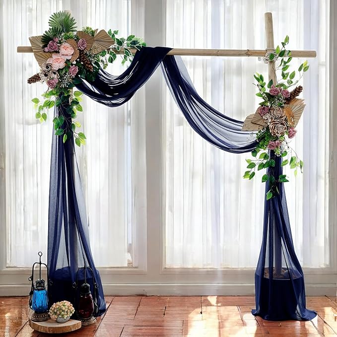MDS Halloween Chiffon Draping Fabric - 2 Panel, 30" Wide x 30ft Long - Sheer Spooky Arbor & Canopy Drapery for Haunted House Backdrops, Party Ceilings, DIY Costumes & Themed Events - Navy Blue
