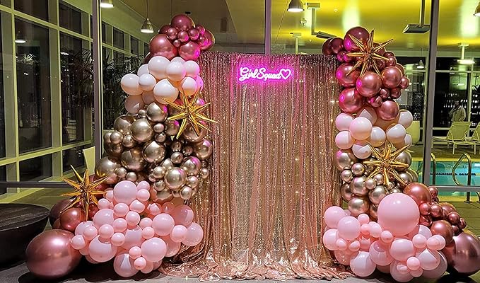 Rose Gold Sequin Backdrop Curtains 2 Panels 2FTx8FT Glitter Rose Gold Drapes Photo Backdrop Party Wedding Baby Shower Curtain Sparkle Photography Background Curtains