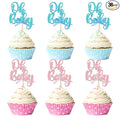 Gyufise 36Pcs Oh Baby Cupcake Toppers Pink Blue Bow Glitter Baby Shower Gender Reveal Cupcake Picks for Boy or Girl Theme Baby Shower Kids Birthday Party Cake Decorations Supplies