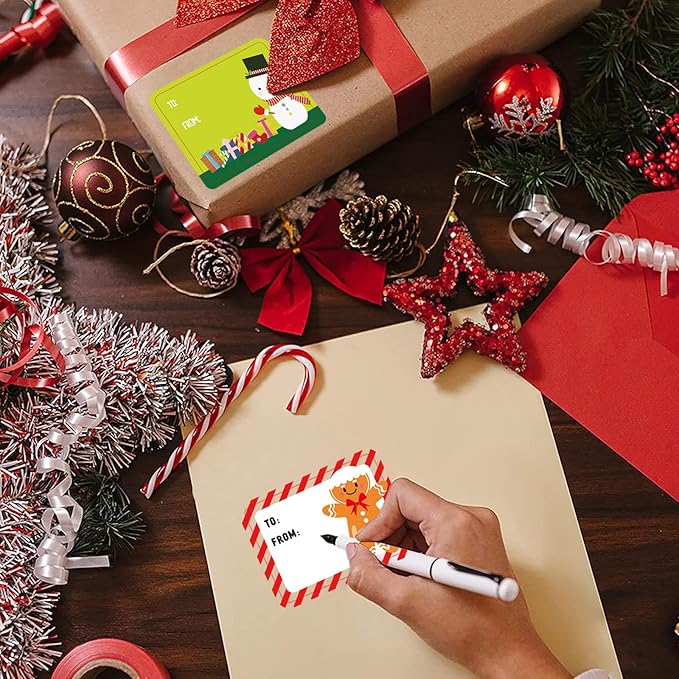 500 Pieces Christmas Gift Tags Sticker Name Tags for Christmas Presents Gift Labels (Inches, 2 x 1.5 Gingerbread)