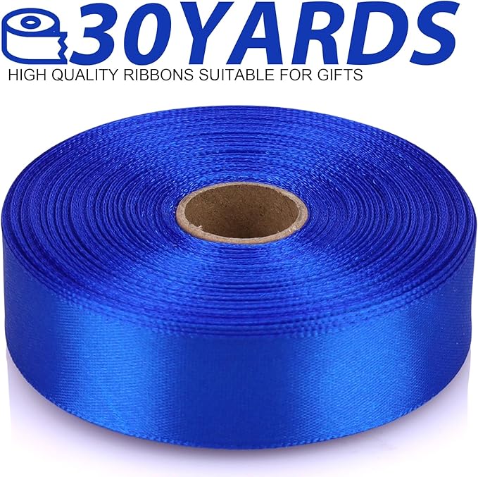 Blue Ribbon 7/8 Inch 30 Yards Satin Craft Ribbon for Handmade Roses, Gift Wrapping, Timeless Flower, Bouquets, Wedding and Party Decoration
