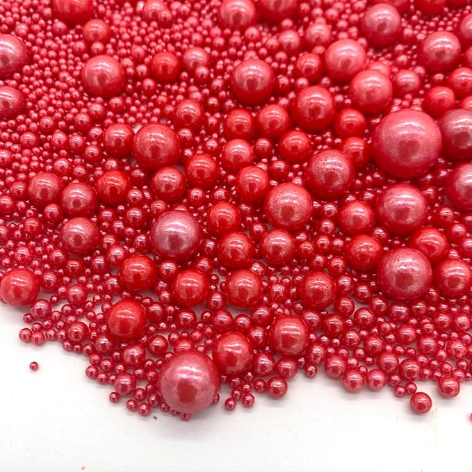 Weraru Edible Red Pearl Sugar Sprinkles Candy Mixing Size Baking Edible Cake Decorations Cupcake Toppers Cookie Decorating Celebrations Wedding Shower Party Chirstmas Supplies 130g/ 4.58oz