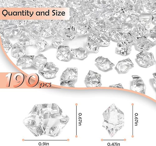 190Pcs Clear Vase Fillers, Fake Crush Ice Rocks Acrylic Diamonds for Wedding Centerpieces Home Party Table Scatter, 0.9 in Plastic Gems for Fish Tank Decor